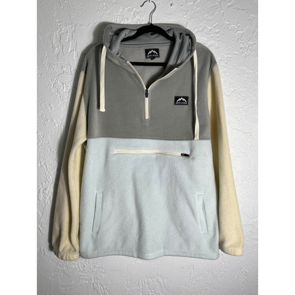 Massive Outdoor XL Colorblock Fleece Pullover Hoodie Quarter Zip Gray Cream